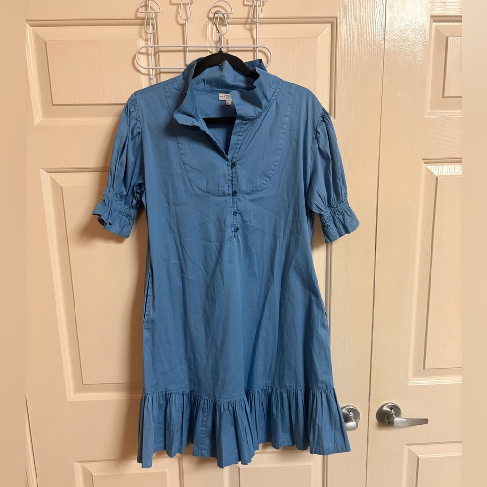 Sedge Mary Dress Cotton/Lycra Blend High Neck Pleated